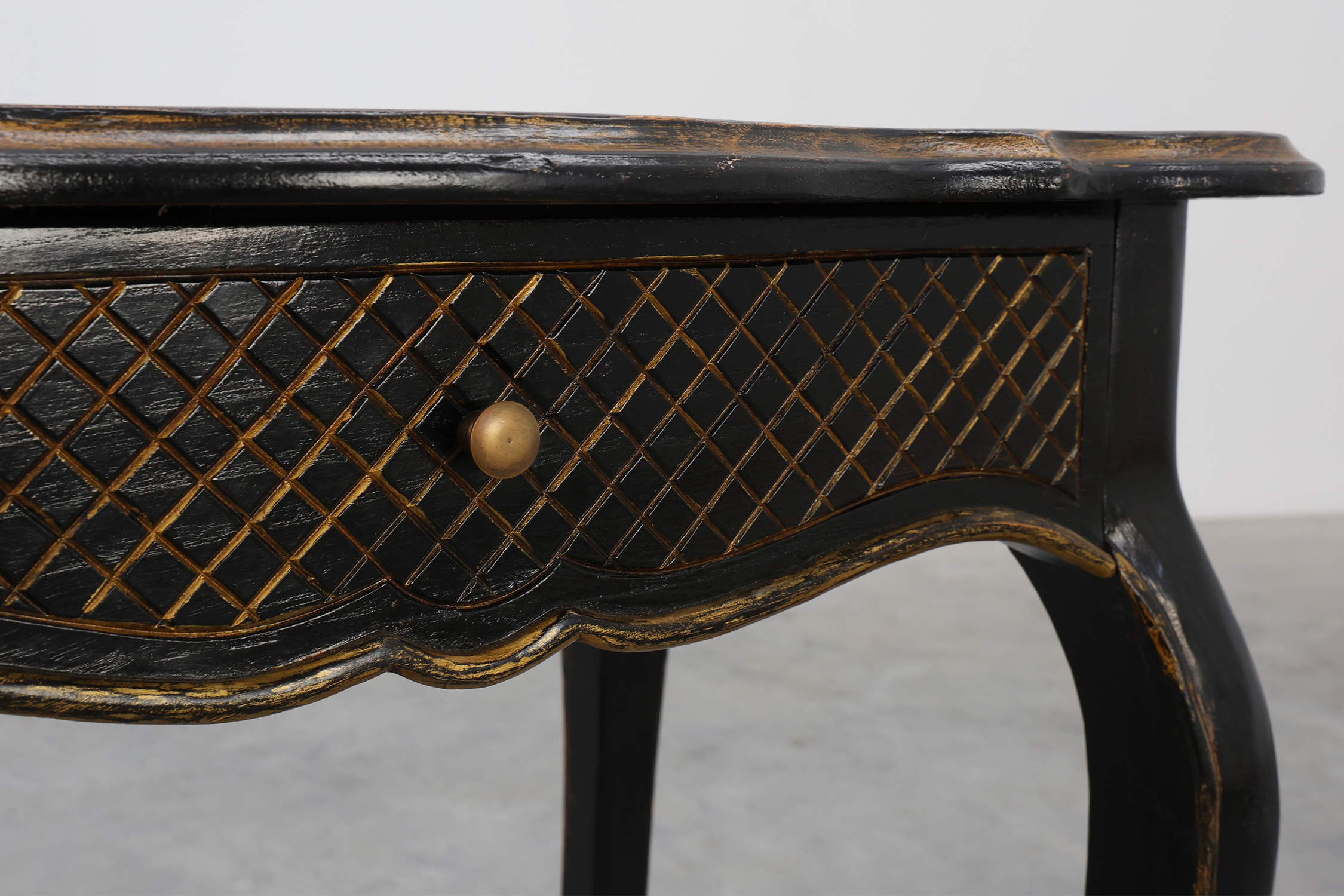 19th Century Black Wooden Side Table with Drawer, Francethumbnail